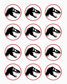 twelve black and red stickers with an alligator's head