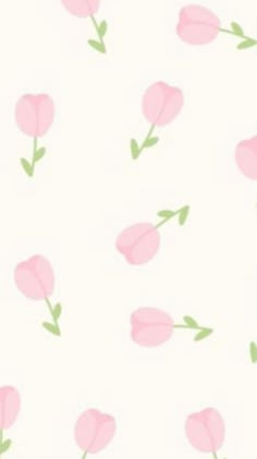 a pink flower pattern on a white background with green stems and leaves in the center