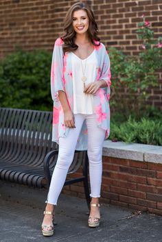 "Happiness Is Here Kimono, Pink" Happiness Is, Fashion Essentials, Kimonos, Clothing And Accessories, Stitch Fix, Fashion Boutique, In Style, White Jeans, New Fashion