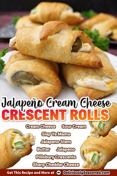 Jalapeno Cream Cheese Crescent Rolls are a quick and simple appetizer that is made with flaky crescent rolls, a cream cheese mixture, and sliced jalapenos. Easy Crescent Roll Recipes, Jalapeno Cream Cheese, Quick Appetizer Recipes, Cream Cheese Crescent Rolls, Crescent Recipes, Cheese Crescent Rolls, Buttered Corn, Jalapeno Recipes, Appetizer Dishes