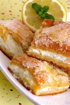 lemon bars are stacked on top of each other