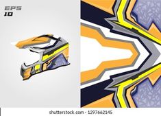 an image of a motorcycle helmet with abstract designs on the front and back side, as well as text