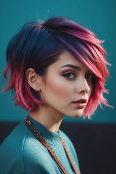 Different Hair Types, Edgy Short Hair, Edgy Hair, Short Hair Color, Hair Color And Cut, Short Hair With Layers, Layered Hair, Blue Hair, Bob Hairstyles