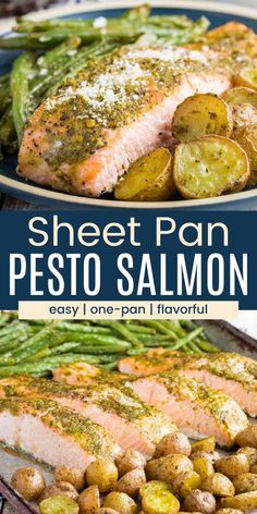 sheet pan pesto salmon with potatoes and green beans