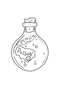 a black and white drawing of a flask with the word pison in it