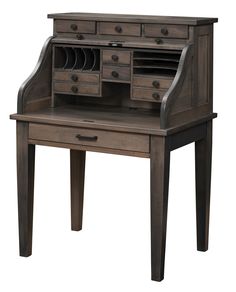 an old fashioned wooden desk with drawers