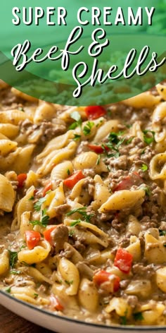 a close up of a plate of pasta with meat and cheeses on the side