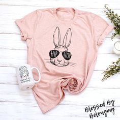 Peach Hip Hop Bunny Easter Shirt for Women – Blessed By Belonging Boutique Mommy and Me matching easter shirts Costumes With Glasses, Halloween Costumes Glasses, Bunny With Glasses, Funny Easter Shirt, Bunny Halloween Costume, Kids Easter Shirts, Bunny Graphic, Easter Tees, Easter Bunny Shirts