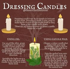 Dress A Candle, Candle Magic Colors, Candle Meanings, Diy Witches, Candle Magick Spells, Instagram Infographic, Wicca Candles