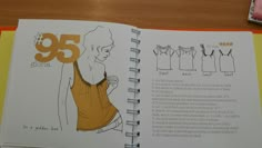 an open book with drawings of women's tops on it and the number 55