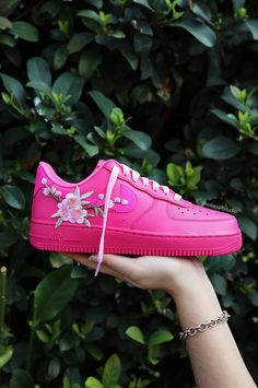 Embroidered Blossom Flower Patch Custom Hot Pink Air Force 1 – solecraftstudio