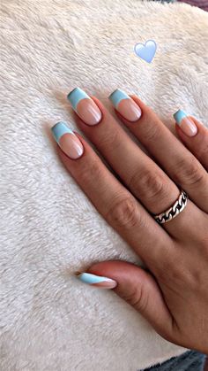 Blue Gel Tips Nails, Spring Nails Aesthetic Simple, Nails Acrylic Colors Ideas, French Tip With Different Colors, Mail Designs For Natural Nails, Cute Nail Ideas For Spring Acrylic, Tropical Vacation Nails Simple Square, Simple Powder Nails, Spring Nail Inspo Coffin