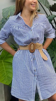 Fancy Short Dresses, Striped Casual Dresses, Shirt Dress Outfit, Cato Fashion, Women Blouses Fashion, Muslimah Fashion Outfits, Summer Fashion Dresses, Striped Shirt Dress, African Print Fashion Dresses