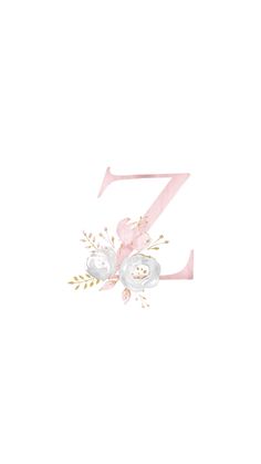 the letter z is decorated with pink flowers and white pearls on it's side