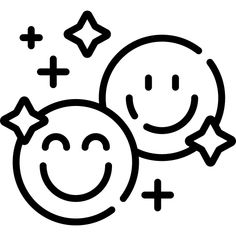 two smiley faces with stars around them