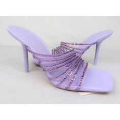 Brand Ne W/ Tag Women's Sz 8 Eu 39 Vinyl Strands Embellished W/ Rhinestones Square Toe Padded Insole Stiletto Heels Heel: 3.5" Smoke, Pet-Free Elegant Purple Synthetic Heels, Lavender Heels For Summer Party, Purple High Heel Shoes For Events, Lavender Open Toe Heels For Party, Lavender Heels For Spring Party, Spring Prom Heels With Rhinestones, Elegant Lavender Heels For Party, Zara Embellished Heels For Party, Lavender Heels With Pointed Toe For Party