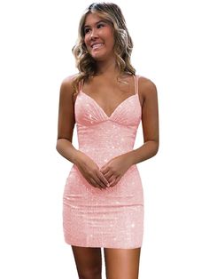 PRICES MAY VARY. Dress Features:Sparkly Glitter Sequin Fabric ,V-Neck ,Spaghetti Strap ,Backless, Bodycon /Tight,Above Knee Length, Short Prom Dress, Mini Cocktail Gown , Built-In Bra,Fully Lined About Size :Please Do Refer To Our Attached Size Chart Image. Please Do Not choose the Amazon size chart link Occasions:Prom, Evening Party,Wedding,Cocktail Party, BLACK Tie,Feast, Dinner,Pageant,Holiday, Reception,Engagement,Red Carpet,Ceremony,Graduation, Debutante Ball,Grad Night,Anniversary, Semi Fo Mini Ball Gown Dress, Cute Dresses For Semi Formal, Amazon Winter Formal Dresses, Cute Pink Hoco Dresses, Spring Semi Formal Dresses, Light Pink Homecoming Dress, Prom Dress Mini, Wedding Guests Dress, Pink Hoco Dresses