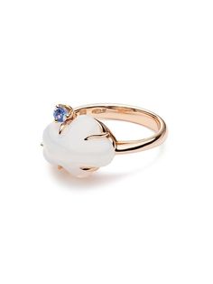 Beautiful ring in Rose Gold with translucent Rainbow Quartz, embellished with light Blue Sapphire gemstone. It is a handcrafted piece and inspired by the aerial and ethereal elements of life. Ring in 18k Rose Gold with a Rainbow Quartz app. 5.52 Ct. and light Blue Sapphire precious stone, app. 0.1 Ct. On hand in size 8, please contact us for other sizes. Gold Clouds, Elements Of Life, Cloud Ring, Light Blue Sapphire, Life Ring, Blue Sapphire Gemstone, Rainbow Quartz, Beautiful Ring, Sapphire Gemstone