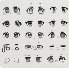 an image of various types of eyes drawn in pencil on white paper with black ink