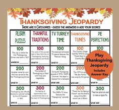 a thanksgiving game with words and pictures on it