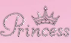 the word princess with a crown on it's head in front of a pink background