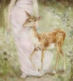 a painting of a woman with a deer