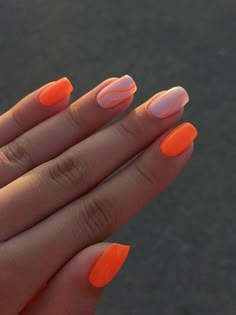 Orange Nail Designs, Casual Nails, Pink Nail, Yellow Nails, Orange Nails