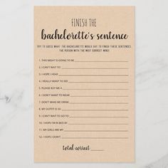 a printable bathroom checklist with the words, finish the bachelor's sentence