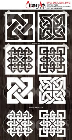 an image of some type of celtic designs on a wooden background with text below it