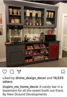 an image of a kitchen with food and drinks on the counter in front of it