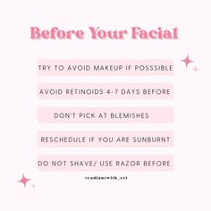 What to do before your professional facial with an esthetician Captions For Estheticians, Esthetician Promotion Ideas, Esthetician Checklist, Facial Promotion Ideas, Esthetician Aesthetic Wallpaper, Esthetician Services List, Esthetician Study Guide, Facial Steps Professional, Esthetician Content Ideas