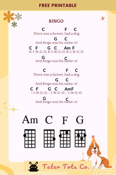 the printable guitar chords for children to play with and learn how to read them