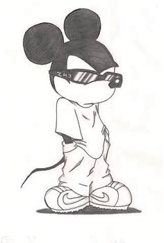 a drawing of mickey mouse wearing sunglasses