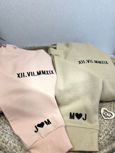 "Couples Roman Numerals Matching Sweater, Sweatshirt or Hoodie, Valentines Day Gift, Anniversary Gift, Gift for Her, Gift for Him. Makes a great gift for wife, gift for husband, gift for couples, engagement gift.  Sweater design includes couple's anniversary date and their first name initials with heart in the middle of both initials.   Please note that the listed price is for individual sweaters, and not a set. If you would like to order one sweater for each individual, please make sure to add Cute Couple Valentines Gifts, Relationship Outfits Matching Couples, Branded Dropshipping, Best Gifts For Boyfriends, Couples Matching Sweaters, Cute Couple Gifts, Couples Anniversary, 3rd Anniversary, Matching Sweaters