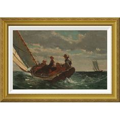 a painting of people on a boat in the ocean