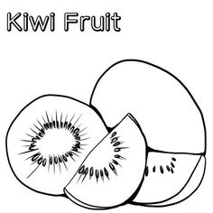 kiwi fruit cut in half with the word kiwi written below it on a white background