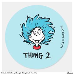 a cartoon character with blue hair and the words thing 2 in it's center