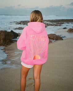 "Let's Watch the Sunset" Oversized Lux Hoodie in Vintage Washed Pink Dandy Worldwide, Beach Hoodies, Summer Hoodies, Adrette Outfits, Watch The Sunset, Thermal Hoodie, Winter Hoodies, Cute Sweatshirts