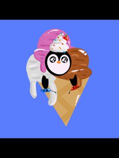 an ice cream cone with a penguin on top