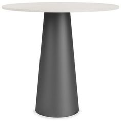 an image of a white table with grey base and round design on the top, isolated against a white background