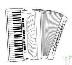 an accordion is shown in black and white, with the keys on it's sides