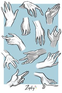 many different hands are shown in this drawing