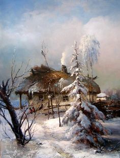 Beautiful Paintings Of Nature, New Year Art, Christmas Scenery, Winter Szenen, Winter Evening, Snow Covered Trees, Painting Snow, Odaiba, Cottage Art