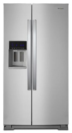 a stainless steel refrigerator with ice and water dispenser