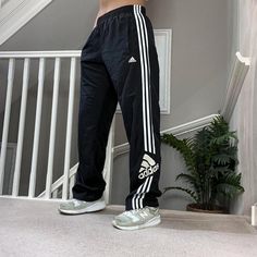 Vintage Adidas loose fit track pants tracksuit bottom high-rise waist Tag says Size S and can be unisex  30" inner leg Seen on size 10uk, 5'4" for reference overall Good condition joggers sportswear trackie track-pant tracksuit bottom sweatpants casual streetwear baggy pants parachute pants y2k 00s gymwear activewear unisex  65 Windbreaker Track Pants, Adidas Vintage, Baggy Pants, Baggy Pant, Vintage Adidas, Casual Streetwear, Gym Wear, Adidas Women, Trousers Women