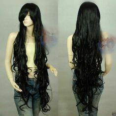 100cm New Black Sexy Extra Long Wavy Cosplay Wig free shipping Long Flowy Hair, Wavy Long Hairstyles, Angle Oc, Long Layered Hair Wavy, Wig Looks, Flowy Hair, Free Wig, Wig Styling, Long Hair Wigs