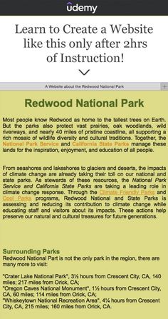 the redwood national park website is shown in this screenshote image, which shows information