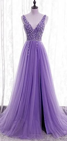 Sexy Purple A-line Straps V-neck Maxi Long Prom Dresses,Evening Dresse – SposaDresses Purple Prom Dress Long Fitted, Purple Pageant Gowns, Prom Dresses Purple Lavender, Purple Tulle Prom Dress, Purple Prom Dresses Long, Sparkle Party Dress, Prom Dress Purple, Purple Tulle, Sparkle Party