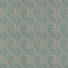 a blue and pink wallpaper with small flowers on the bottom half of it's surface