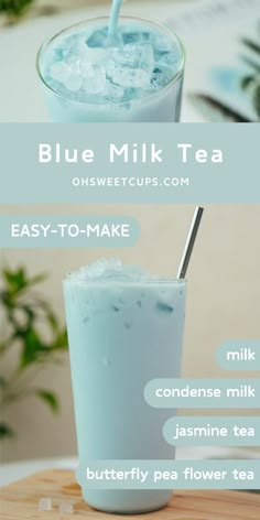 Have you ever thought about making a lovely blue milk tea? I love this light blue color so much. Summer is just around the corner, and drink enthusiasts are eagerly waiting to enjoy iced drinks. Milk Teas Recipes, Drinks With Milk Recipes, Fun Tea Drinks, Japanese Drinks Non Alcoholic, Mint Milk Tea, Summer Cafe Drinks, Chinese Drink Recipes, Condensed Milk Recipes Drinks, Tea With Milk Recipe